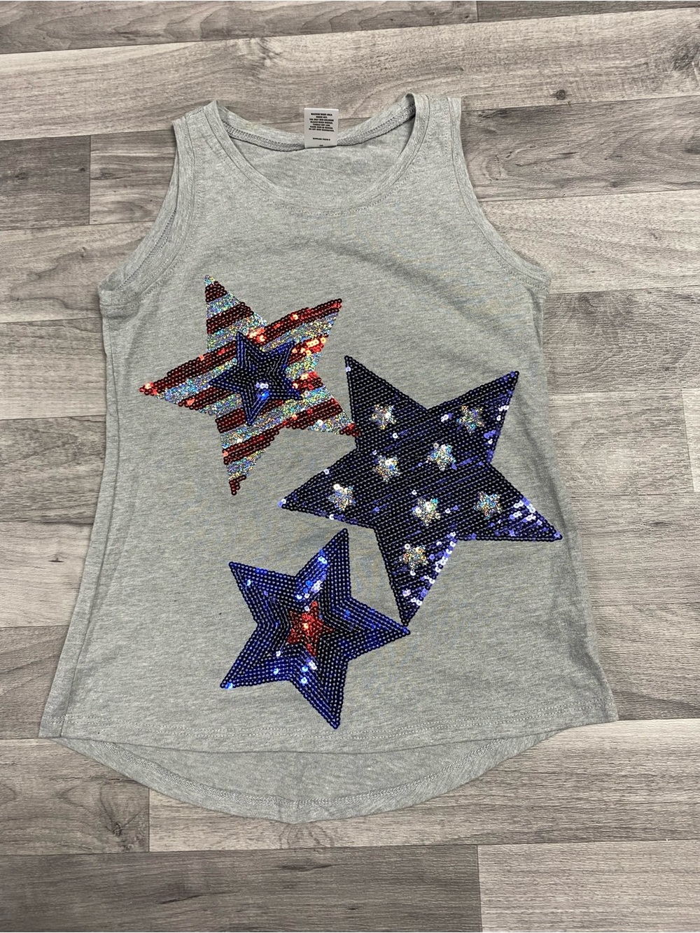 City Streets Light Gray Tank Top with Red and Iridescent Sequin Stars
